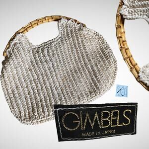 Gimbels Straw Bamboo Handle Handbag Purse